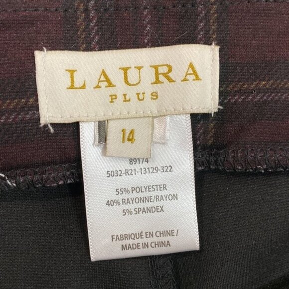 Laura Burgundy Plaid Pull-up Leggings Pants Size 14 - Picture 10 of 12